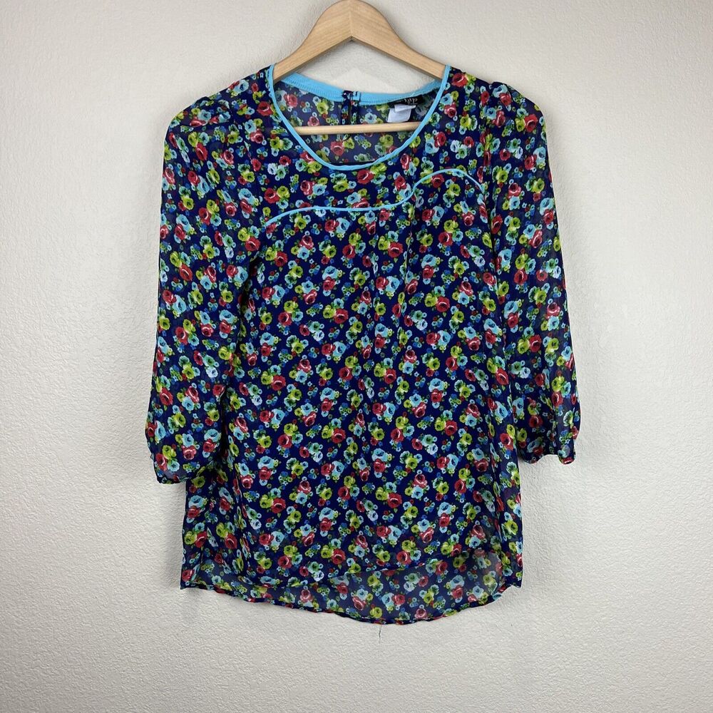 2 Hip Shirt Women XL Blue Flowers Y2K